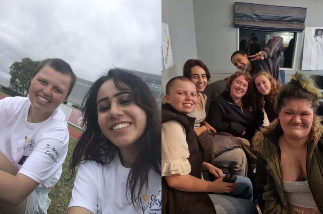 Photos of Ella with a group of other rangatahi at Canteen events